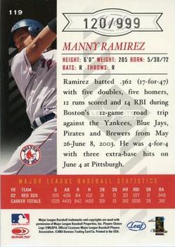 2003 Leaf Limited #119 Manny Ramirez Back