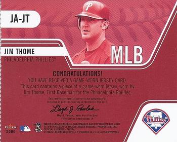 2004 Fleer Authentix - Game Jersey #JA-JT Jim Thome Back