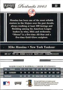 2003 Playoff Portraits #22 Mike Mussina Back