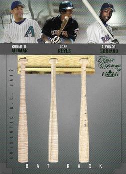 2004 Fleer Classic Clippings - Bat Rack Triple Green #ARS Roberto Alomar / Jose Reyes / Alfonso Soriano Front