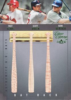 2004 Fleer Classic Clippings - Bat Rack Triple Green #BR-G/R/B Troy Glaus / Scott Rolen / Hank Blalock Front