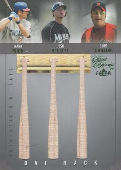 2004 Fleer Classic Clippings - Bat Rack Triple Green #BR-P/B/S Mark Prior / Josh Beckett / Curt Schilling Front