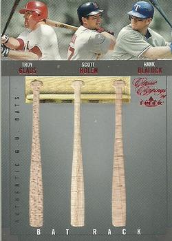 2004 Fleer Classic Clippings - Bat Rack Triple Red #GRB Troy Glaus / Scott Rolen / Hank Blalock Front