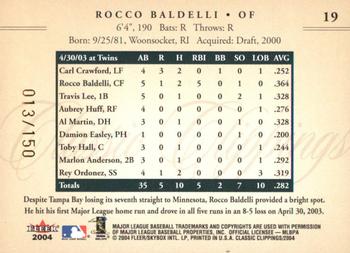 2004 Fleer Classic Clippings - First Edition #19 Rocco Baldelli Back