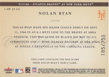 2004 Fleer Classic Clippings - Classic Clippings Inserts #1 CC Nolan Ryan Back