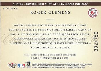 2004 Fleer Classic Clippings - Classic Clippings Inserts #5 CC Roger Clemens Back