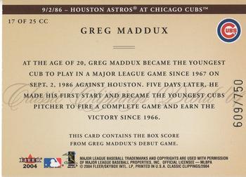 2004 Fleer Classic Clippings - Classic Clippings Inserts #17 CC Greg Maddux Back