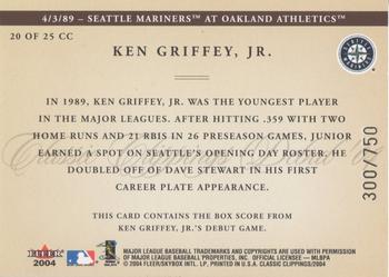 2004 Fleer Classic Clippings - Classic Clippings Inserts #20 CC Ken Griffey, Jr. Back