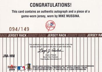 2004 Fleer Classic Clippings - Jersey Rack Autograph Bronze #JRA-MM Mike Mussina Back