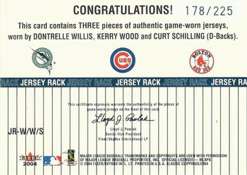 2004 Fleer Classic Clippings - Jersey Rack Triple Blue #WWS Dontrelle Willis / Kerry Wood / Curt Schilling Back