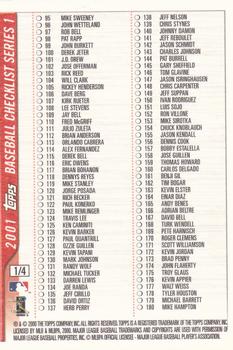 2001 Topps - Checklists Series 1 Red (Hobby) #1 Checklist 1: 1-180 Back