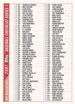 2001 Topps - Checklists Series 1 Red (Hobby) #2 Checklist 2: 181-354 Front