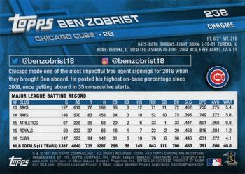 2017 Topps Chrome Sapphire Edition #238 Ben Zobrist Back