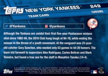 2017 Topps Chrome Sapphire Edition #249 New York Yankees Back
