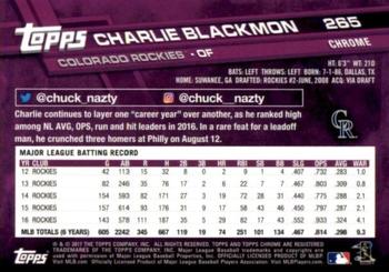 2017 Topps Chrome Sapphire Edition #265 Charlie Blackmon Back