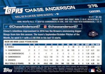 2017 Topps Chrome Sapphire Edition #376 Chase Anderson Back