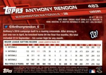 2017 Topps Chrome Sapphire Edition #483 Anthony Rendon Back