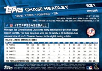 2017 Topps Chrome Sapphire Edition #621 Chase Headley Back