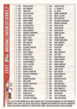 2001 Topps - Checklists Series 2 Red (Hobby) #1 Checklist 1: 407-568 Back