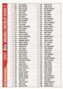 2001 Topps - Checklists Series 2 Red (Hobby) #1 Checklist 1: 407-568 Front