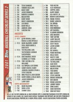 2001 Topps - Checklists Series 2 Red (Hobby) #3 Checklist 3: 728-792 and Inserts Back