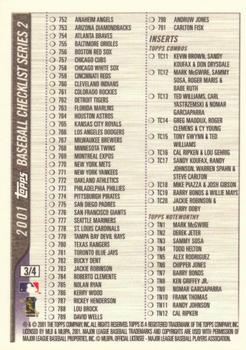 2001 Topps - Checklists Series 2 (HTA) #3 Checklist 3: 709-791 and Inserts Back