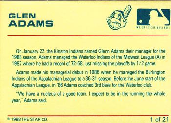 1988 Star Managers #1 Glenn Adams Back