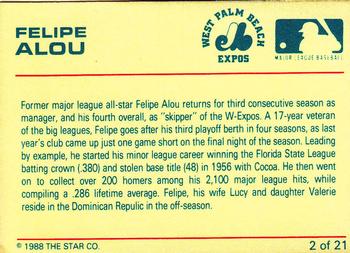 1988 Star Managers #2 Felipe Alou Back