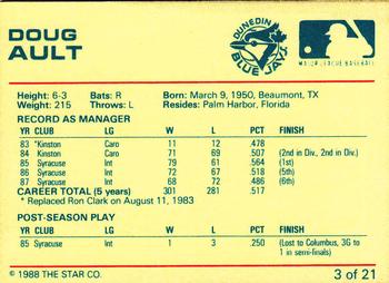 1988 Star Managers #3 Doug Ault Back