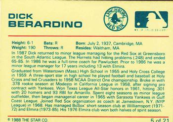 1988 Star Managers #5 Dick Berardino Back