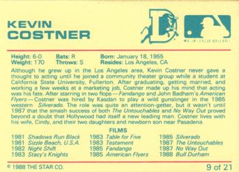1988 Star Managers #9 Kevin Costner Back