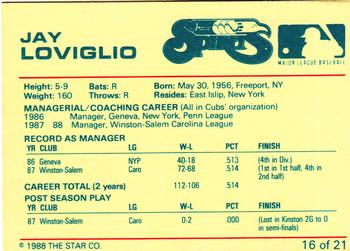 1988 Star Managers #16 Jay Loviglio Back