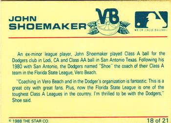 1988 Star Managers #18 John Shoemaker Back