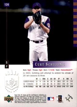 2003 SP Authentic #126 Curt Schilling Back