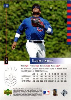 2003 SP Authentic #131 Sammy Sosa Back