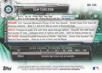 2017 Bowman Draft - Purple #BD-184 Sam Carlson Back
