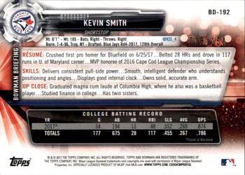 2017 Bowman Draft - Blue #BD-192 Kevin Smith Back