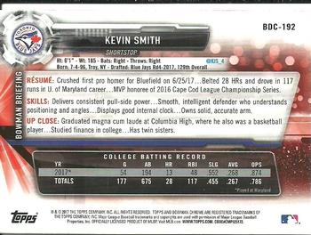 2017 Bowman Draft - Chrome #BDC-192 Kevin Smith Back