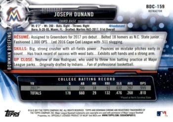 2017 Bowman Draft - Chrome Refractor #BDC-159 Joseph Dunand Back