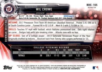 2017 Bowman Draft - Chrome Refractor #BDC-165 Wil Crowe Back