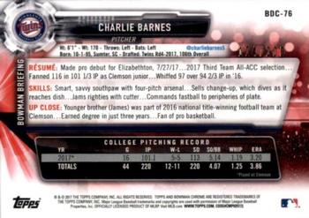 2017 Bowman Draft - Chrome Bowman 70th Logo #BDC-76 Charlie Barnes Back