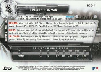 2017 Bowman Draft - Chrome Sky Blue Refractor #BDC-11 Lincoln Henzman Back