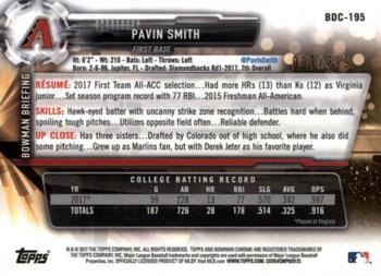 2017 Bowman Draft - Chrome Sky Blue Refractor #BDC-195 Pavin Smith Back