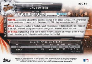 2017 Bowman Draft - Chrome Purple Refractor #BDC-94 Zac Lowther Back