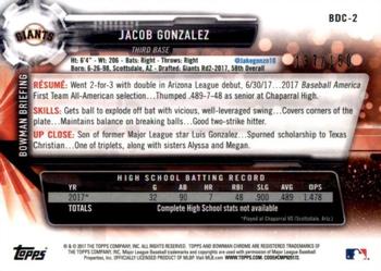 2017 Bowman Draft - Chrome Blue Refractor #BDC-2 Jacob Gonzalez Back