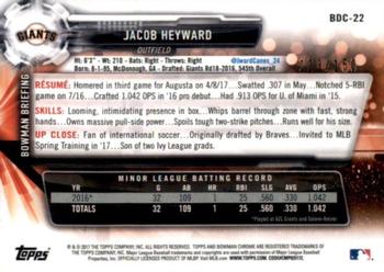 2017 Bowman Draft - Chrome Blue Refractor #BDC-22 Jacob Heyward Back