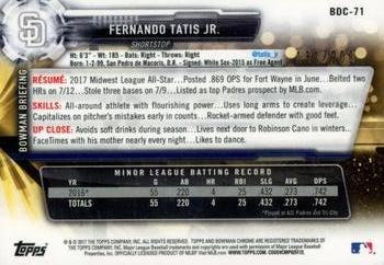 2017 Bowman Draft - Chrome Blue Refractor #BDC-71 Fernando Tatis Jr. Back