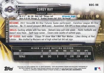 2017 Bowman Draft - Chrome Blue Refractor #BDC-98 Corey Ray Back