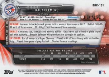 2017 Bowman Draft - Chrome Blue Refractor #BDC-101 Kacy Clemens Back