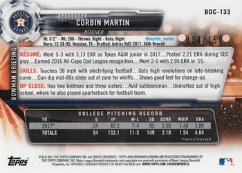 2017 Bowman Draft - Chrome Blue Refractor #BDC-133 Corbin Martin Back